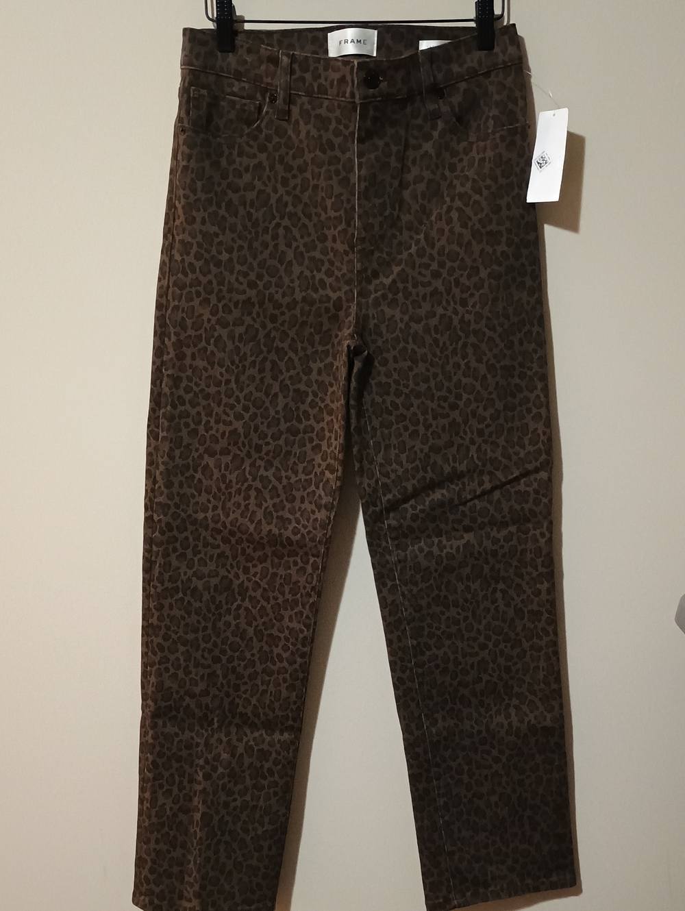 NWT FRAME Le Sleek High-Rise Straight Leg Jeans Leopard Print Size 27